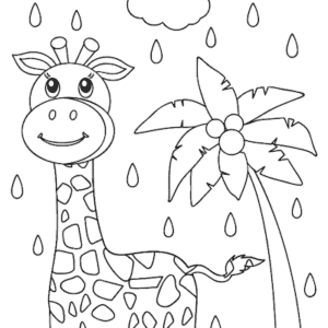 Giraf palme i regnvejr tegning