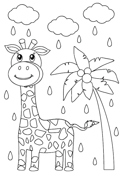 Giraf palme i regnvejr tegning