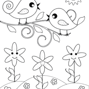 Fugle og blomster tegning for børn