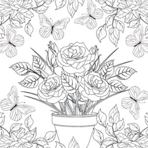 Tegning af blomsterbuket med roser og blade