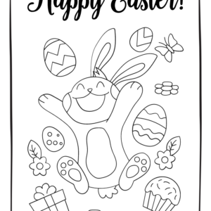 Happy Easter tegning af påskehare og påskeæg